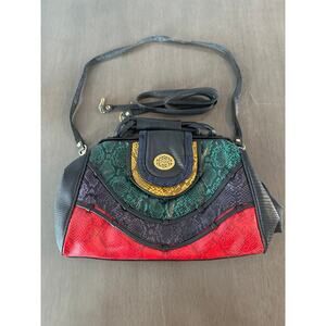 Vintage 80’s Victory Handbag New Wave Patchwork Red Gold Green Multi Purse
